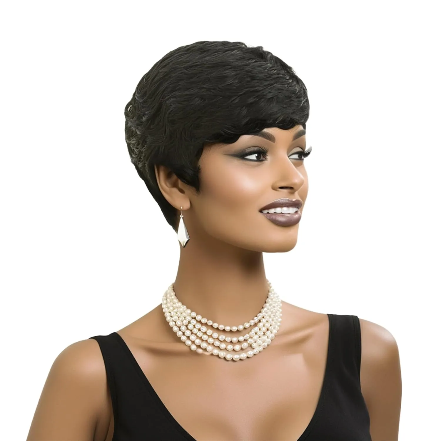 Pixie noire naturel Perruques coupées pour les femmes noires off Black Black Short Wavy Pixie Wigs avec une bangs à perruque courte des femmes courtes Human Human Lache Pixie Pixie