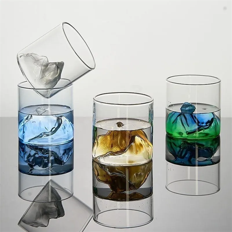 Kinesisk stil Whisky Glass Cup 3D Mountain Water Glass Glacier Mug Vodka Wine Cup Glass Artwork Gift Whisky Bottle 240402