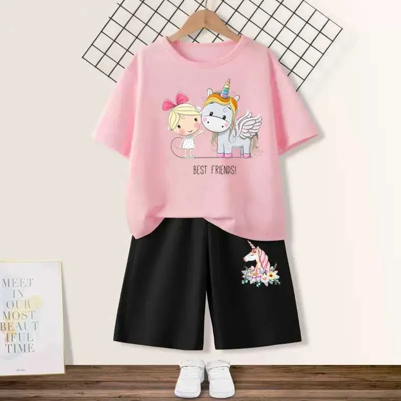 Ensembles de vêtements T-shirt pour enfants pour les enfants Best ami Vêtements Summer Girl Sports à manches courtes T-shirt + shorts 2 pièces pour enfants Clothes2405L2405