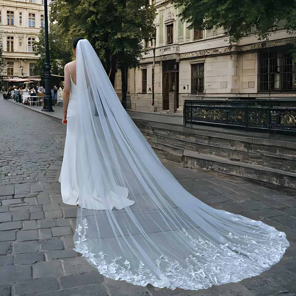 Gioielli per capelli Veli da sposa Plus Sie Abiti Accessori Velo da sposa extra lungo in pizzo ricamato V162_voghion.com