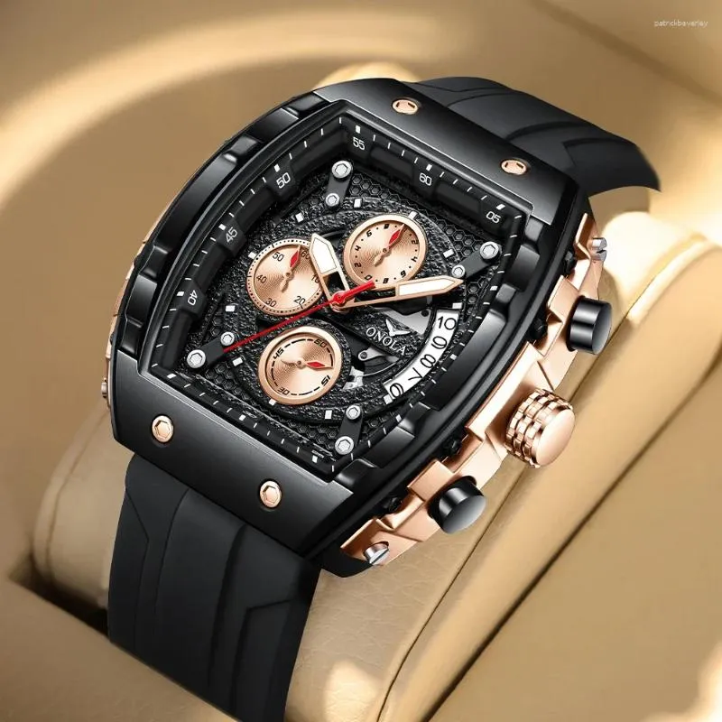 Armbandsur Luxury Men's Watch Fashion Märke Onola Multifunktionell vattentät kvarts Silikonbandklocka Relogio Masculino