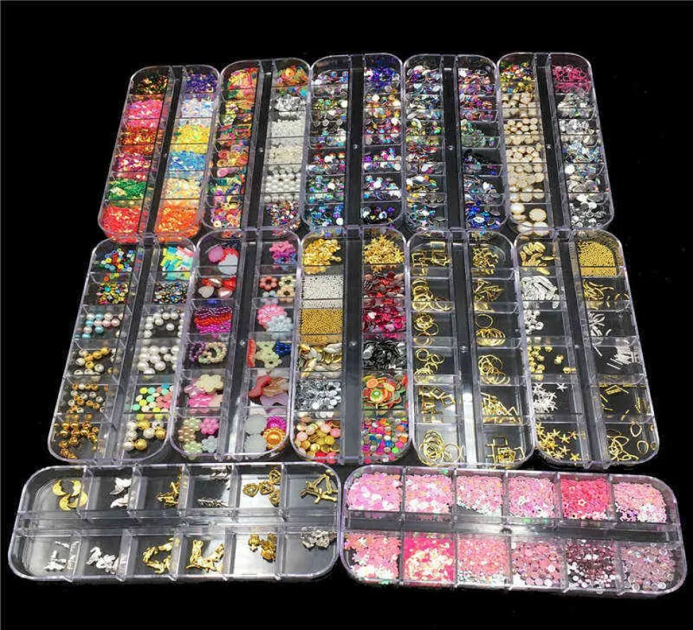 12 disegni decorazioni per nail art rivetti metallo colorato per perle di strass per perle perle ornamenti per chiodo manicure fai -da -te Body Art7659608
