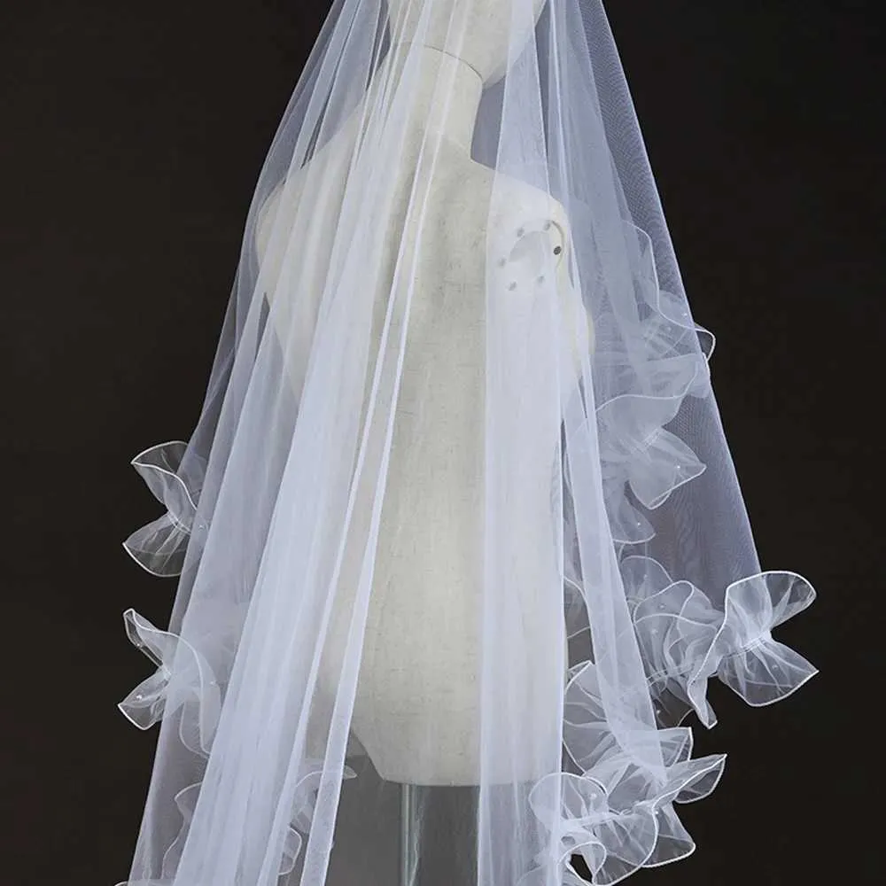 Bridal Veil Romantic 1 Tier Organza Ruffled Edge For Wedding_voghion.com