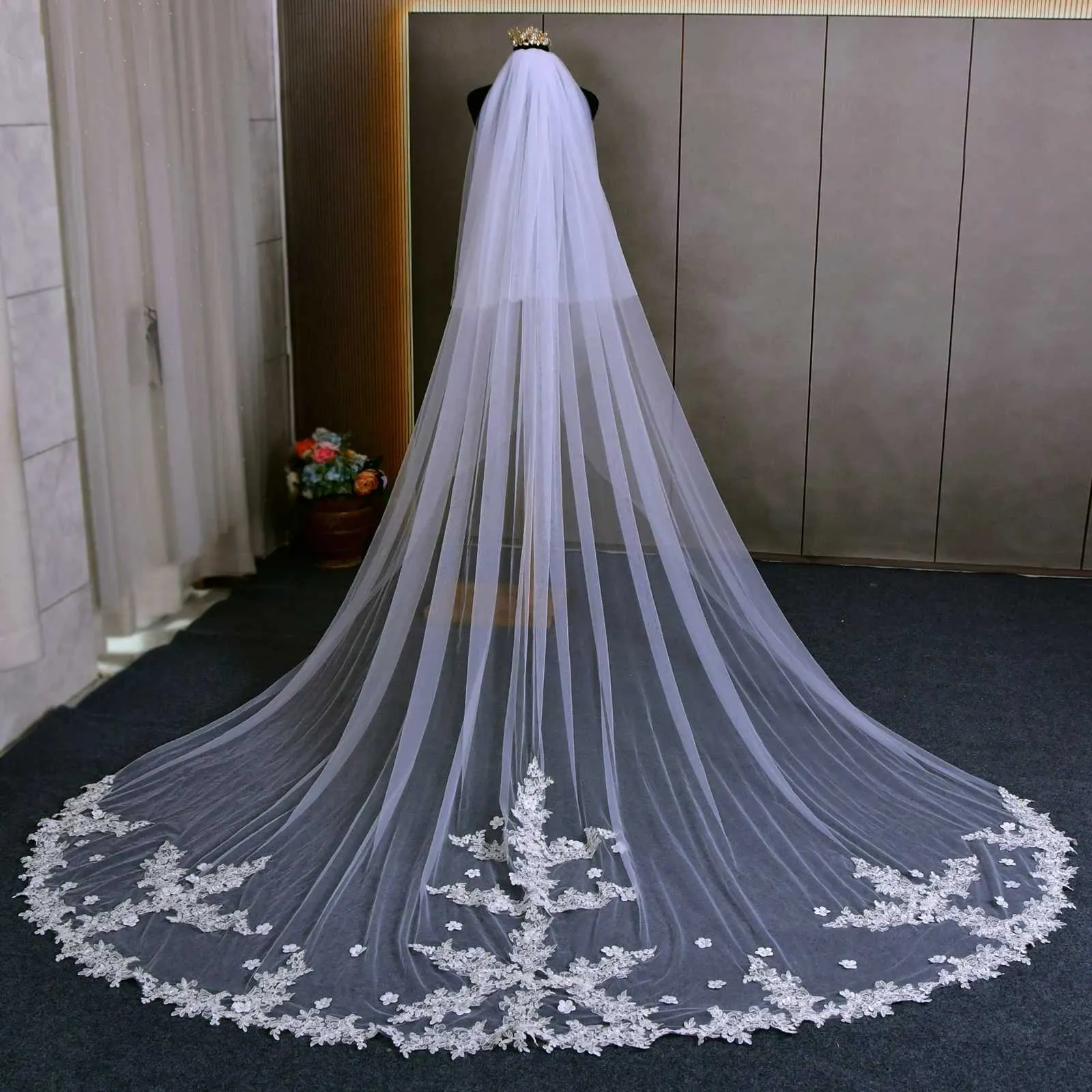 Hir Jewelry Large Lce Ptch Voile De Mariage 2 Niveaux Long Cthedrl Drop Style Illusion avec Blush Bridl Accessoires_voghion.com