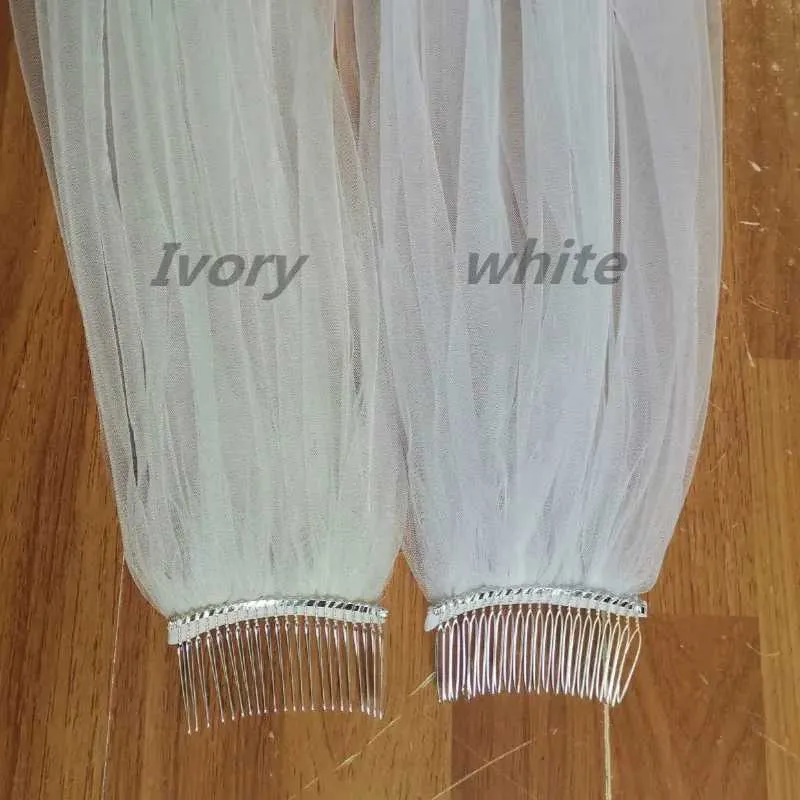 Hair Jewelry Veu de Noiva Lace Edge Short with Comb White Ivory One layer Tulle Bridal Veil Wedding Accessories Voile_ipsvogv.com
