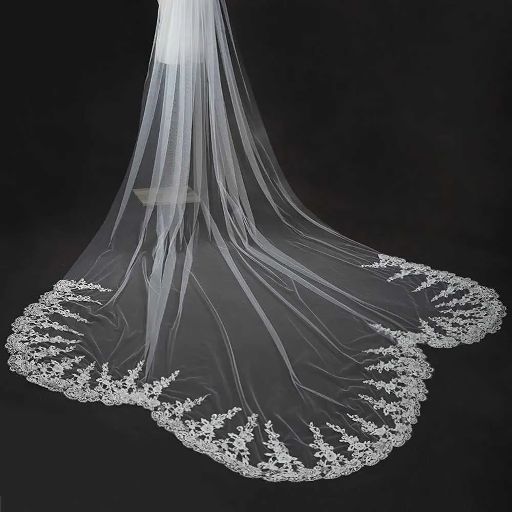 Haarschmuck mit Kamm Schleier Extra Lang Hochzeit Kathedrale Mantilla Brautschleier VP80_voghion.com