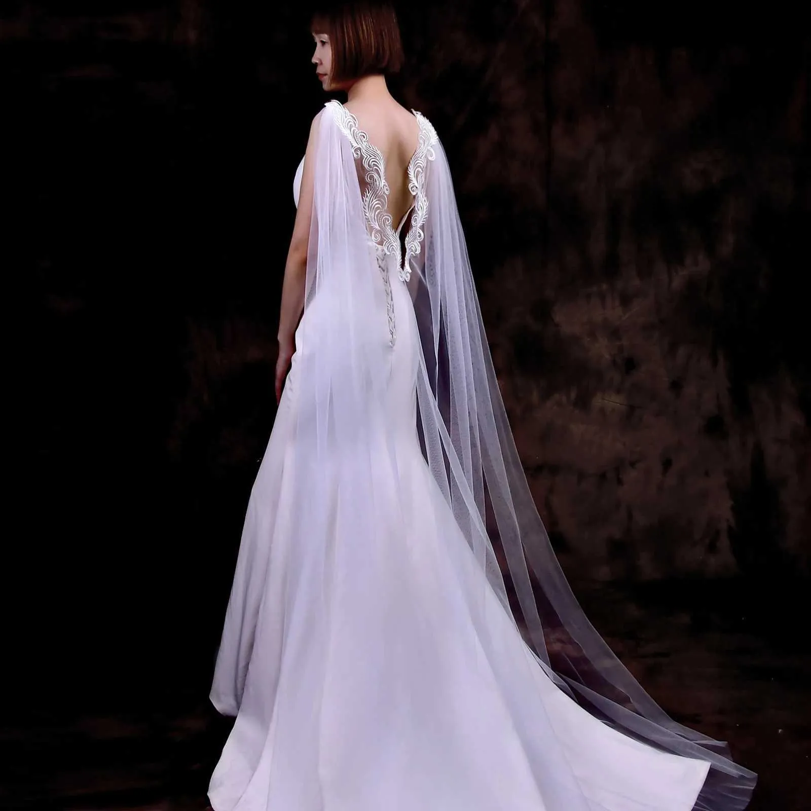 Mantella da sposa con velo lungo cattedrale accessori capelli sposa_voghion.com
