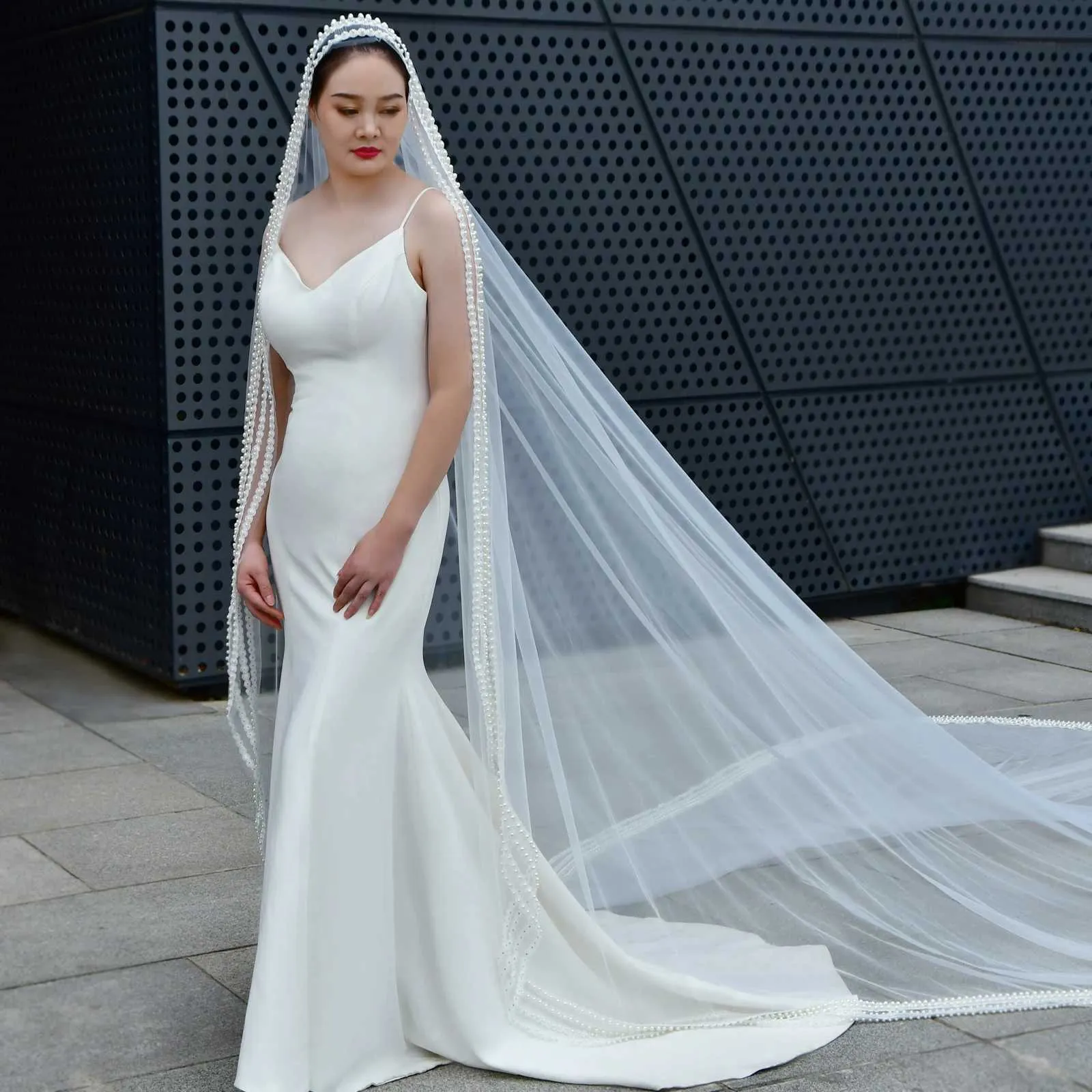 Gioielli per capelli Velo extra lungo lunghezza cattedrale Velo da sposa in rilievo 3M Veli larghi con pettine Accessori da sposa V159_voghion.com