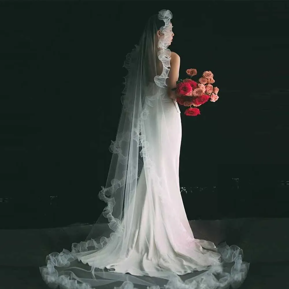 Hair Jewelry Romantic Bridal Veils 1 Tier Rigid Organza Ruffled Edges Veil NO COMB Wedding Bride Accessories VP72_voghion.com
