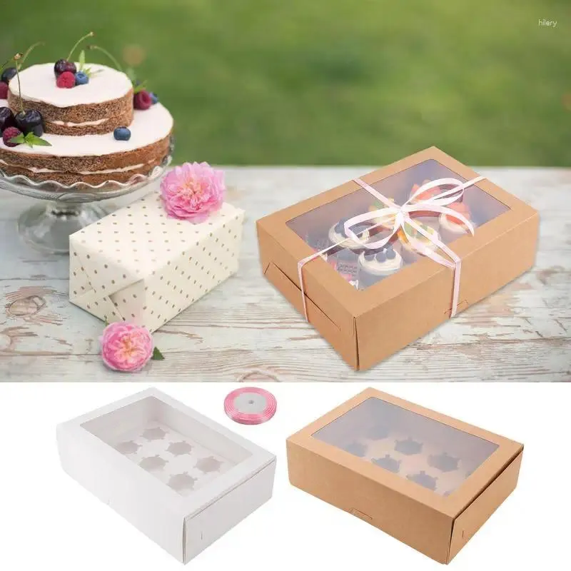 Presentförpackning 12st transparenta makaronlådor med tydligt fönster Kraftpappers cupcake efterrättkakor behandla leveranslåda