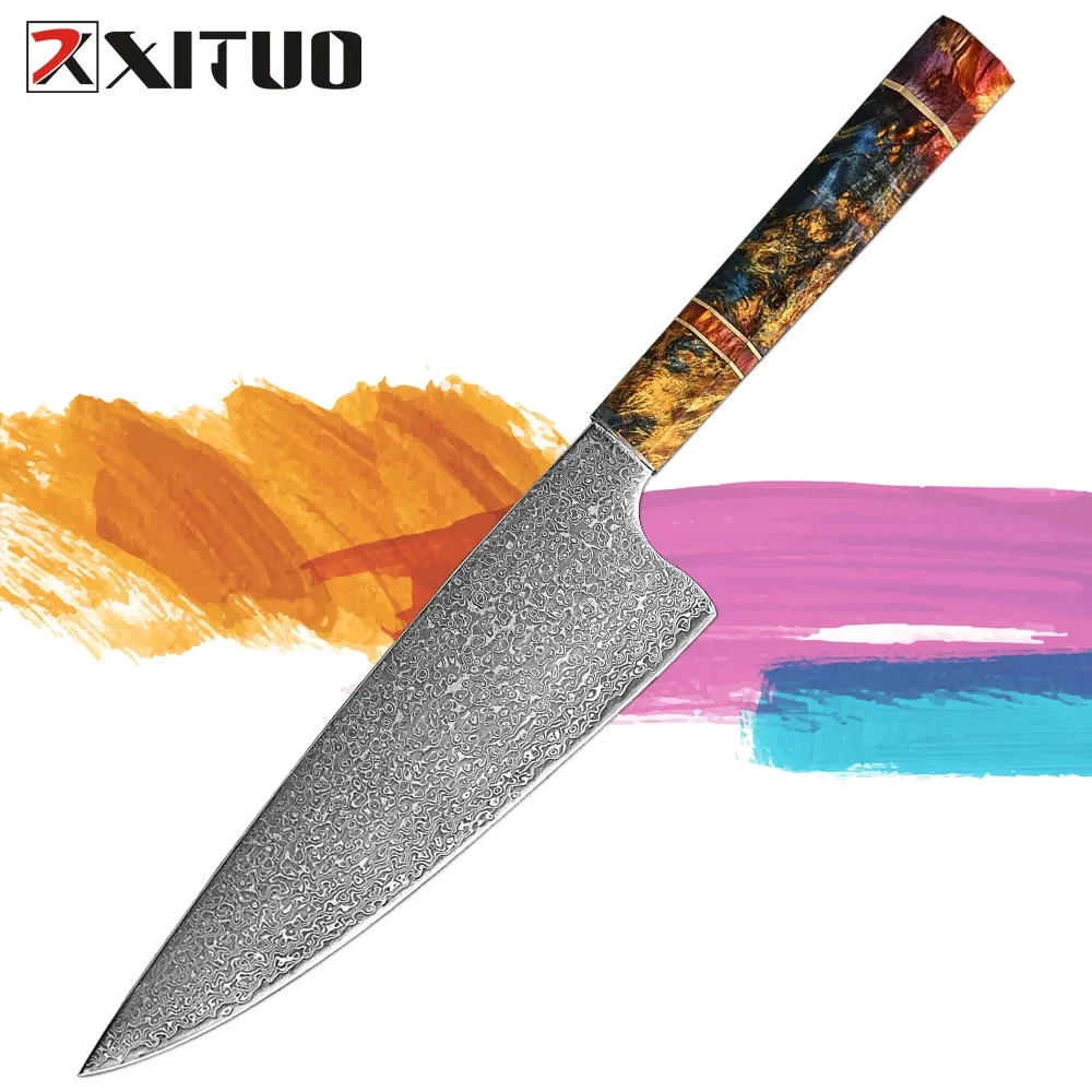 Chef Knife Kitchen Knife Cleaver Butcher Knife Japanese Damascus VG10 Steel Octagonal Stabilized Wood Handle Sharp Cooking Knife