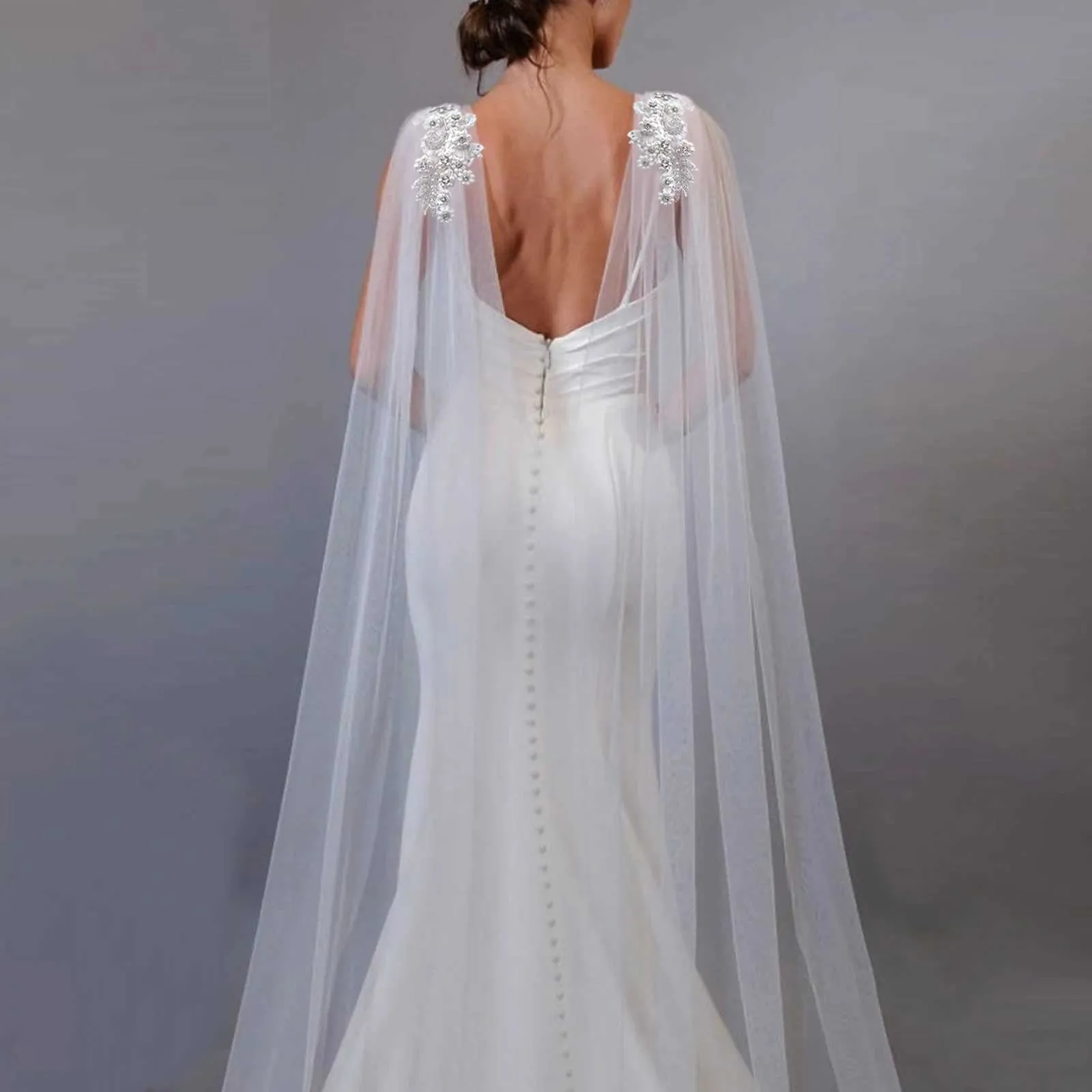Bruids cape sluier voor dames bruiloft schouderbedekking tule_voghion.com