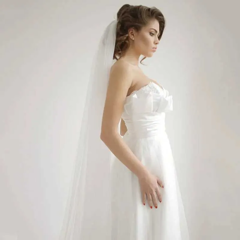 Bijoux de cheveux ivoire cathédrale tulle souple mariage simple niveau mariée vs avec peignes 108/274 cm longueur personnalisée une couche_voghion.com