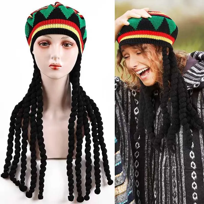 COS WIG BRAID Beret Jamamican Hat Yarn Halloween Hat Dirty Braid Reggae Kolorowy kapelusz Rasta