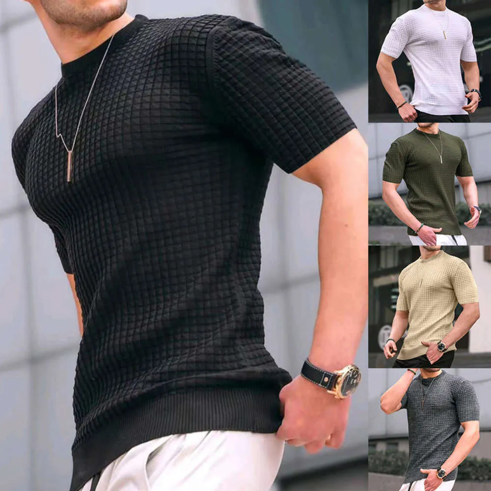 2024 New Spring/Summer Men's Small Checkered T-shirt Round Neck Casual Trendy Top M513 26