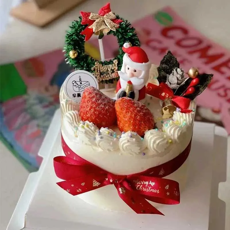 5PCSキャンドルホットセールクリスマスケーキ装飾クリスマスグラスサークル雪だるまサンタクロースクリスマスツリーエルクデコレーション