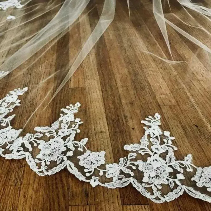 Haarschmuck 3M 1Schicht Elegante Spitze Applique Hochzeit Kapelle Mesh Schleier Kathedrale Boden Länge Braut Zubehör ohne_voghion.com