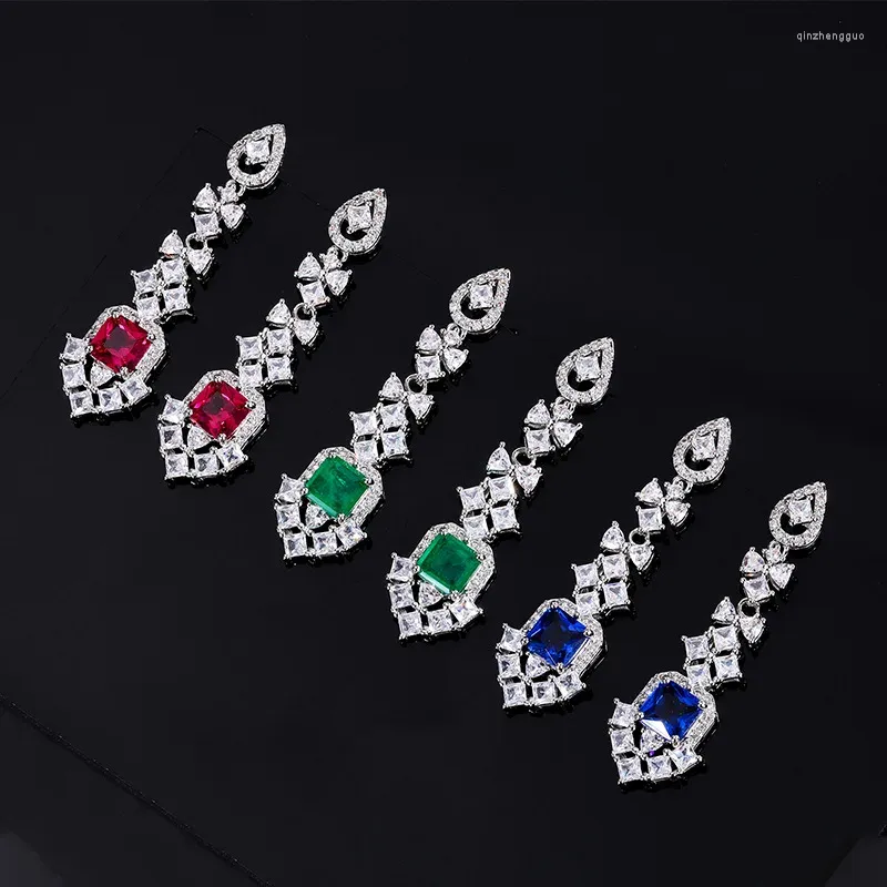 Stud -oorbellen 925 Sterling zilveren sieraden voor vrouwen kleurrijk Ruby High Light Luxury Sapphire Semi Quality Banket