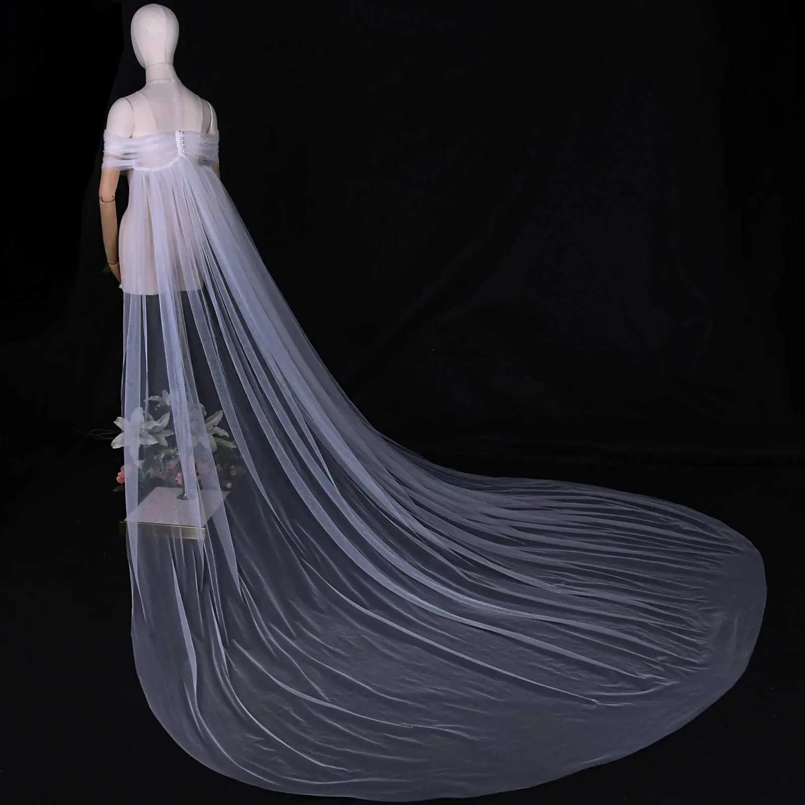 Bijuterii de păr VG87 Catedrală Mireasă Pelerină Voal Bolero Jachetă Femei Plus Size Șal Accesorii Mireasă Palton de Nuntă_voghion.com