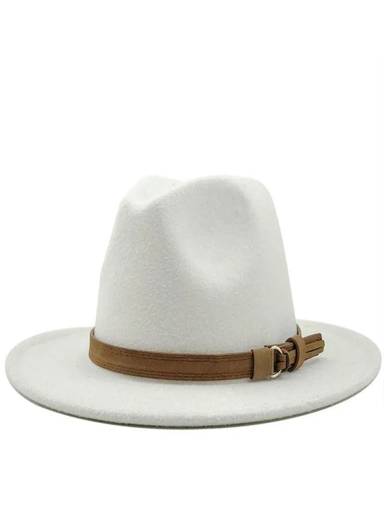 Vintage Fedora Hat Men Vrouwen Imitatie Wollen Elegante dame Wide Brim Jazz Panama Sombrero Cap M034763630