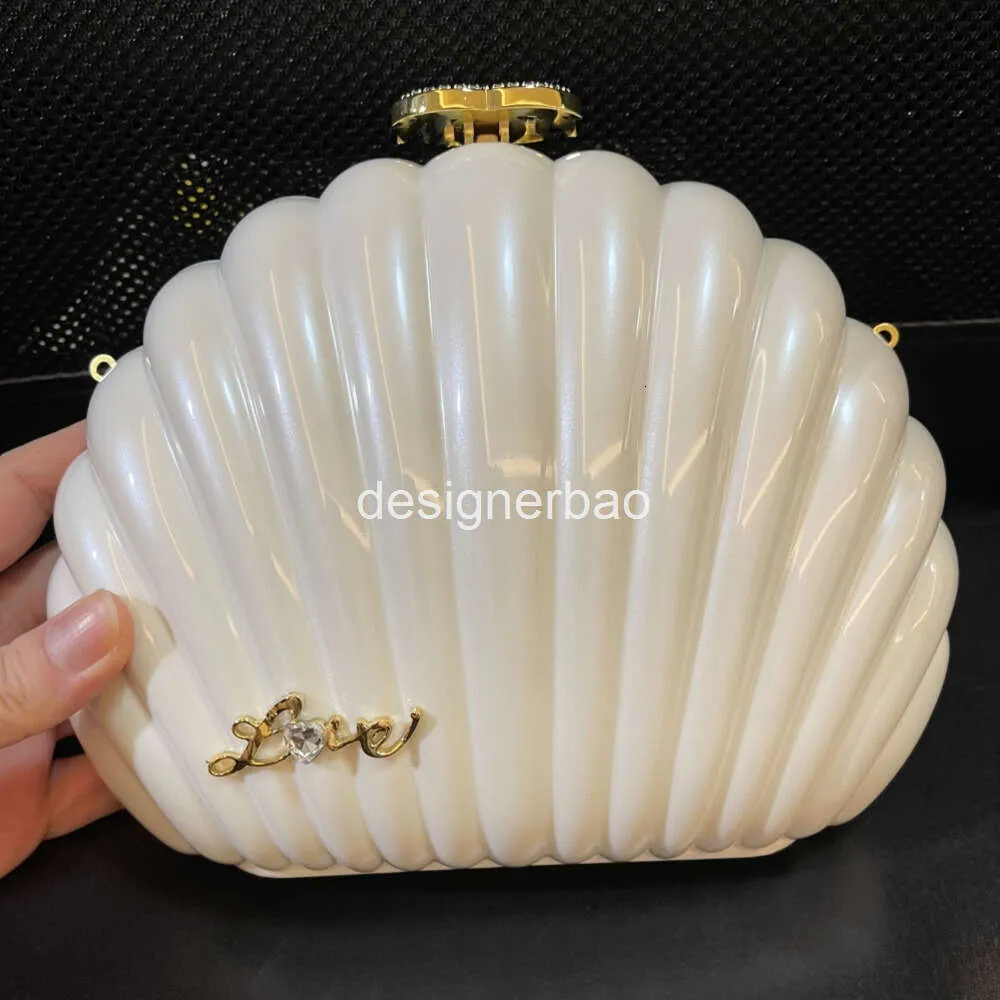 Shell shape Evening bag Acrylic shoulder case classic pattern Women white black 2 color come with gift