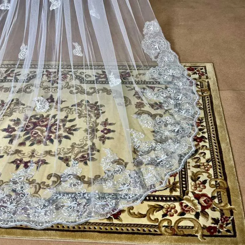Bridal Veil White Ivory Cathedral Sequin Lace Wedding Accessories_voghion.com