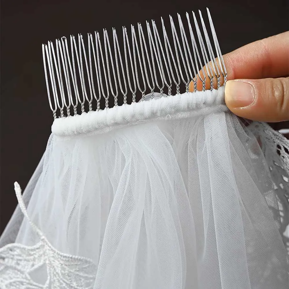 Bijoux de cheveux longs voiles de mariée avec peigne voile à 1 niveau bord festonné bordure en dentelle longueur cathédrale accessoires de mariage pour_voghion.com