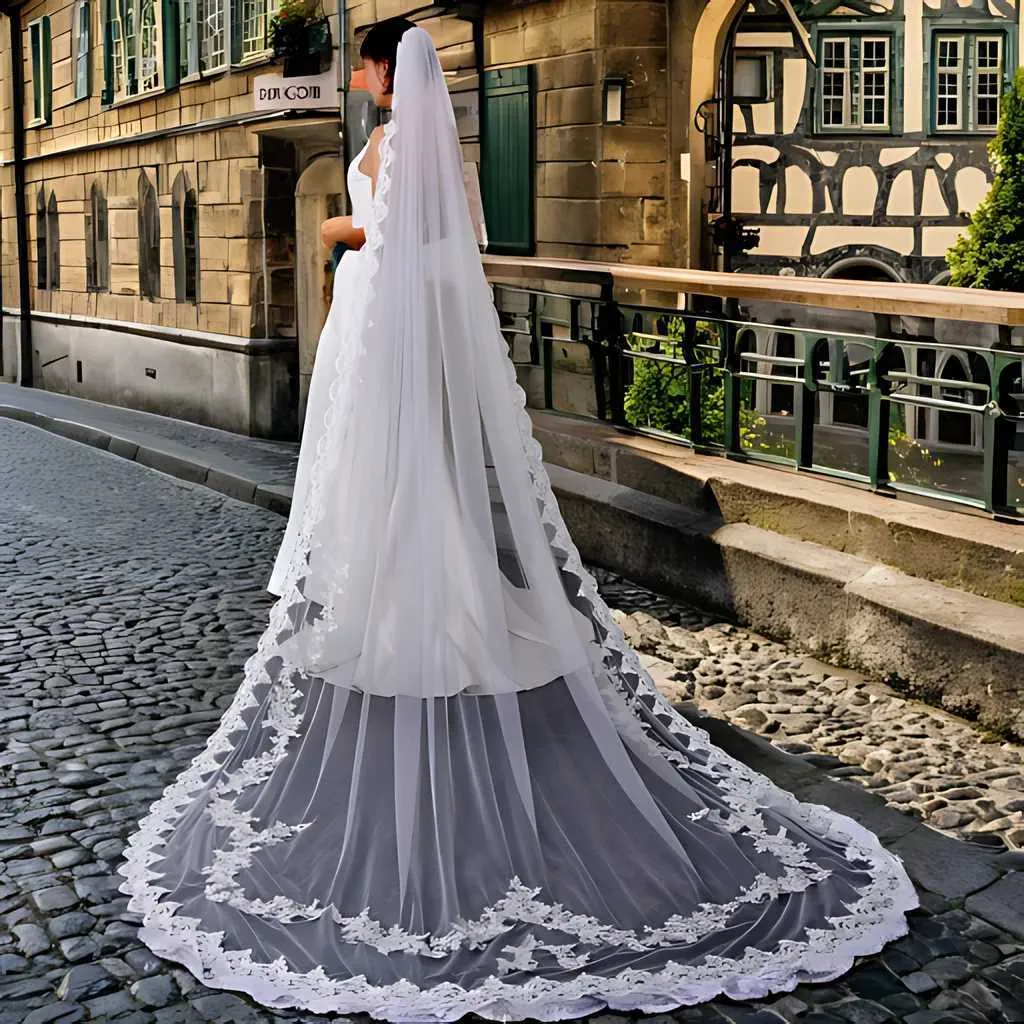 Haarschmuck v110 Langer Schleier Spitzenapplikationen Brautschleier 1-stufig Kathedrale Weicher Tüll Hochzeitskleid Accessoires für die Braut_voghion.com