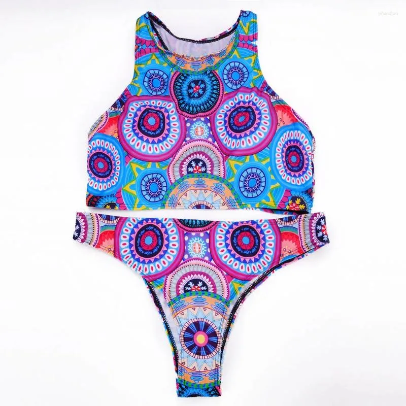 Swimwear's Swimwear Abstract Art Two Sets Beach Swimsuit Short taglio Bikini Donne senza maniche per reggiseno manico