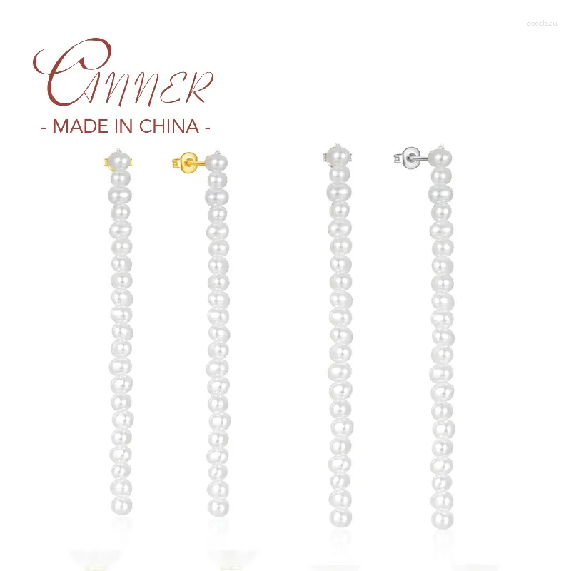 Stud Earrings CANNER S925 Sterling Silver Long Tassel Chains Imitation Pearls Piercing For Women Jewelry Gift Brincos Pendientes