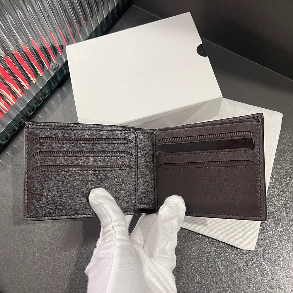 Högkvalitativ designer herrplånbok gjord av kohudmaterial fällbart handväska mynt kontant pocket kreditkort hållare svart brun mode kort mini plånbok id -klipp med låda