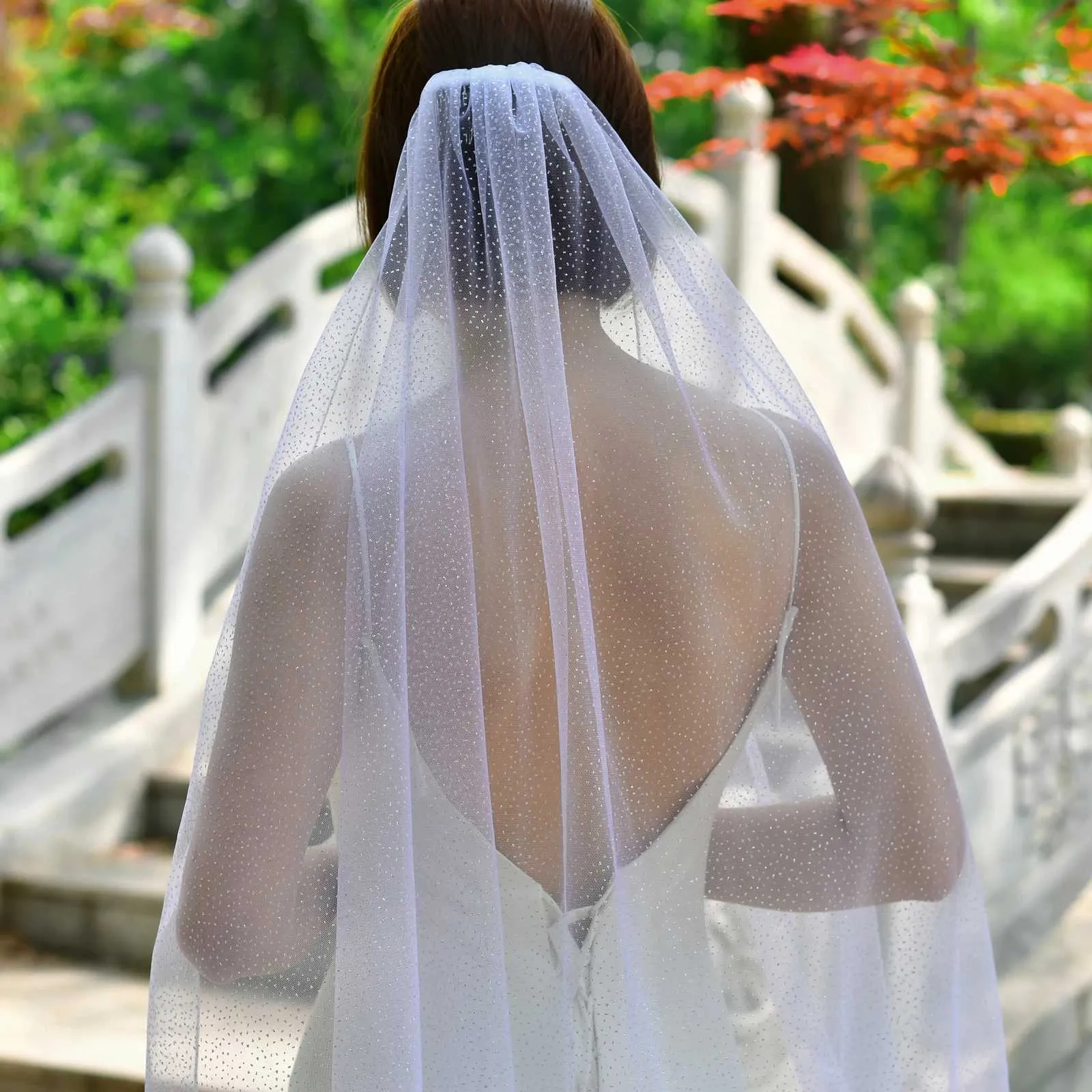 Champagne Bridal Veil 1 Tier Soft Tulle Veil For Wedding Bride_voghion.com