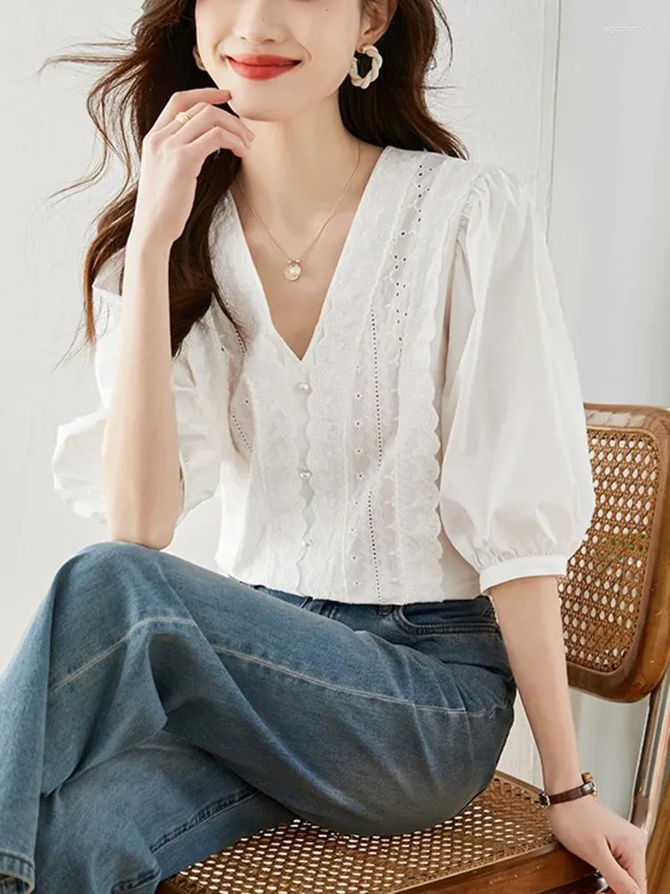 Blouses pour femmes Fashion Elegant Casual Blouse for Women Short Shirt Shirt Summer Office en V V 2024