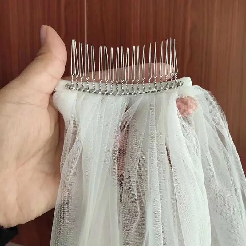 Hair Jewelry Veu de Noiva Lace Edge Short with Comb White Ivory One layer Tulle Bridal Veil Wedding Accessories Voile_ipsvogv.com