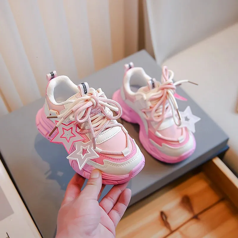 Girls Sneakers Pink Stars Cute Children Fashion Sport Shoes Non-slip Kids Versatile Soft Princess Shoes Drop Boys Shoes 240430