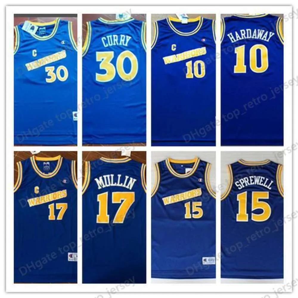 #17 Chris Mullin #15 Latrell Sprewell 10 Tim Hardaway Retro Basketball University wears Stitched Jersey S-2XL Top Quality