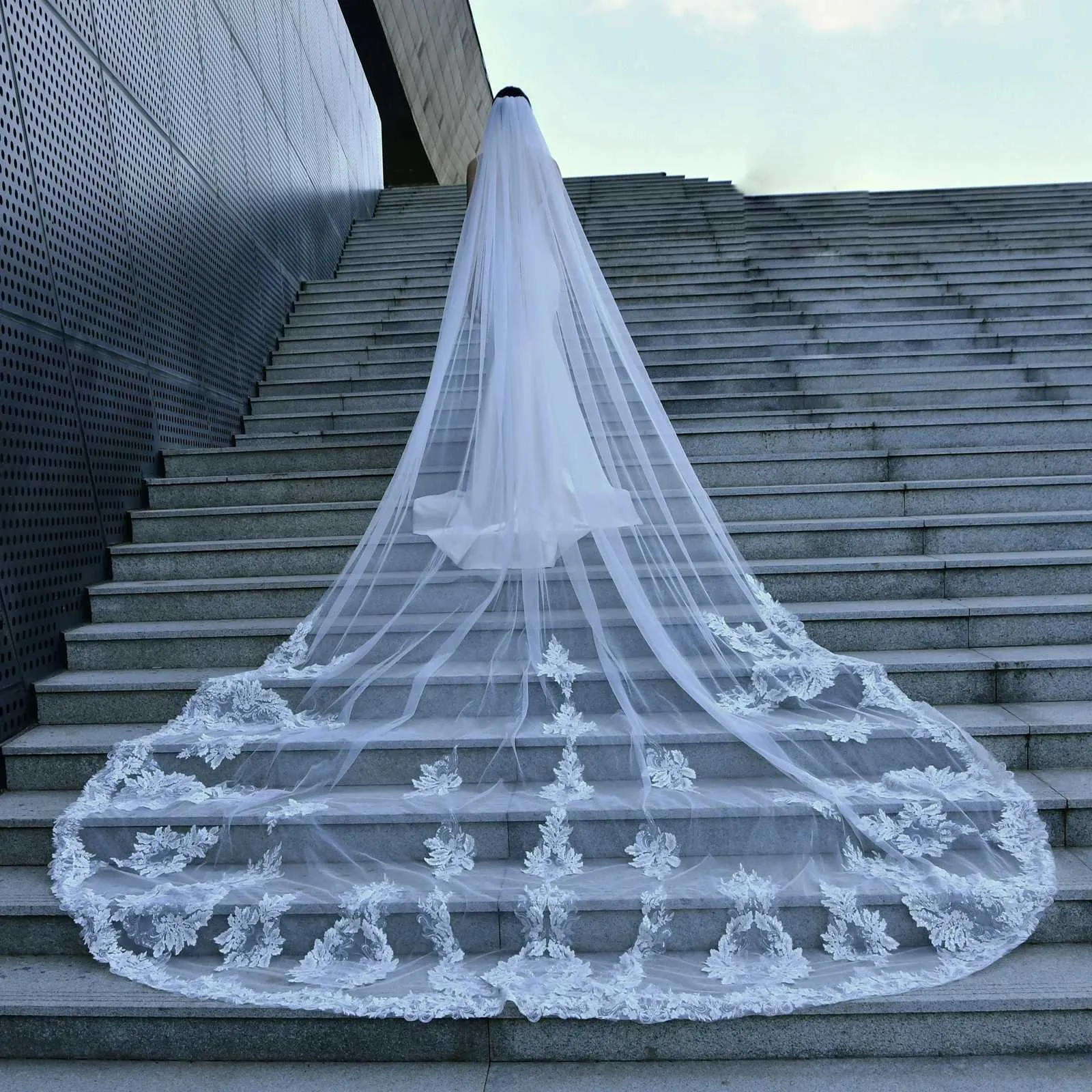 Hair Jwlry V146 Vil Long Cathdral Bridal Vils 1 Tir Lac Appliqus Edg Mantilla Wid Wdding Accssoris for_voghion.com