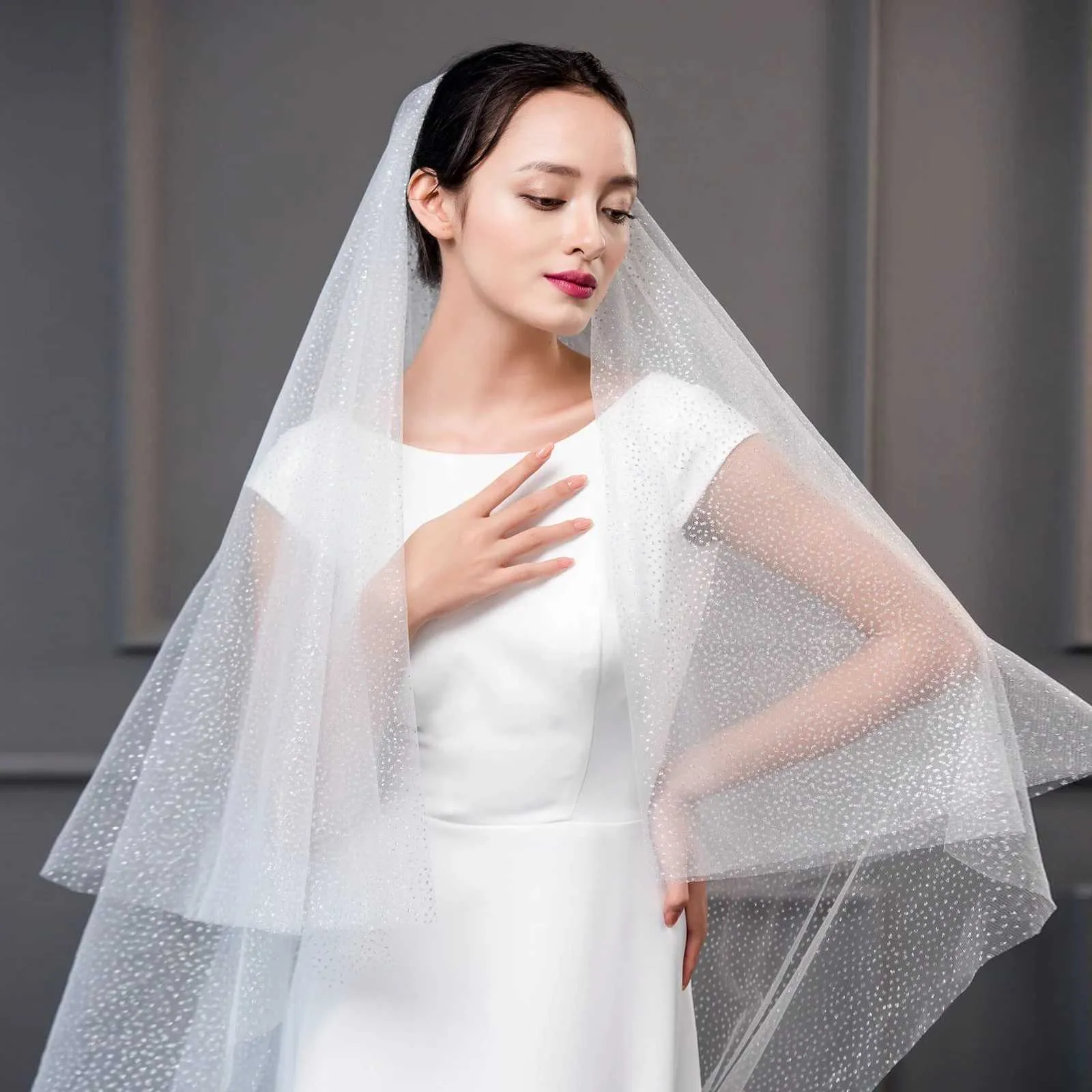 Sparkle Bridal Veil 2 Tier Soft Tulle With Comb For Wedding_voghion.com