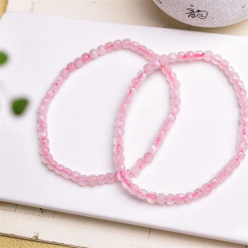 Bracelets de link 2pcs natura rosa quartzo cubet faceta faceta projeto projetar alongamento policromo contas artesanais curando jóias do presente