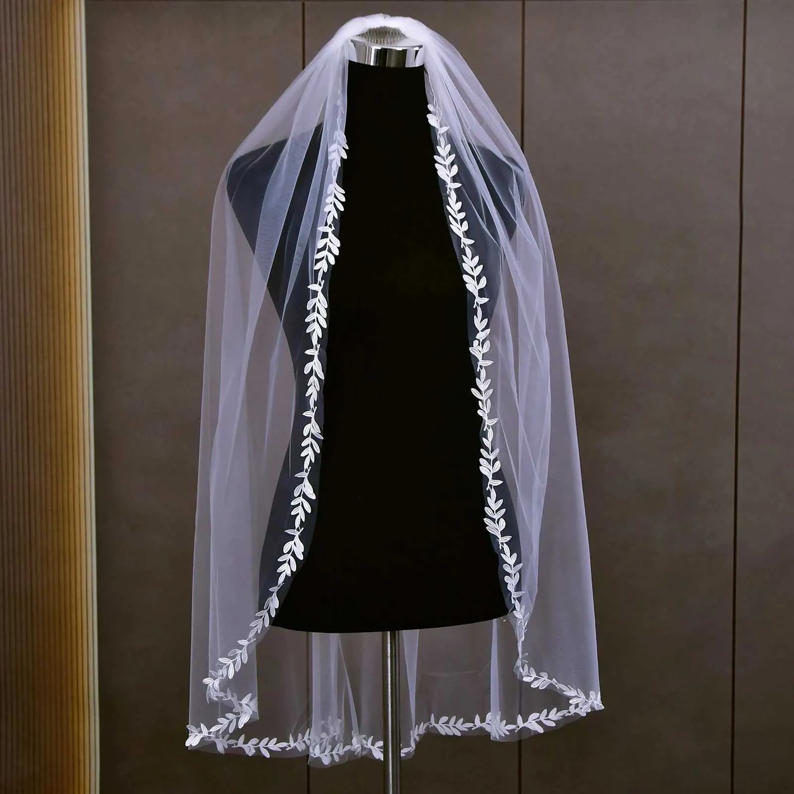 Voile de mariée avec bordure en bijoux pour cheveux, voile de mariage blanc ivoire de 3 m, bordure fine en dentelle festonnée, cathédrale, accessoires de mariée_voghion.com