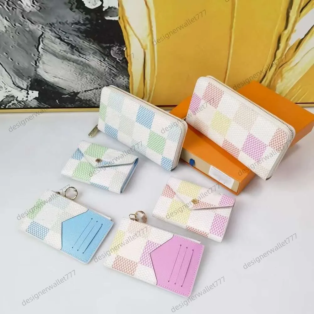 10A Luxury Women Designer Wallet Classic Long Short Checked Wallets Card Holder Colorful Zipper Blue Pink Coin Purse Keypack Key Bag high quality