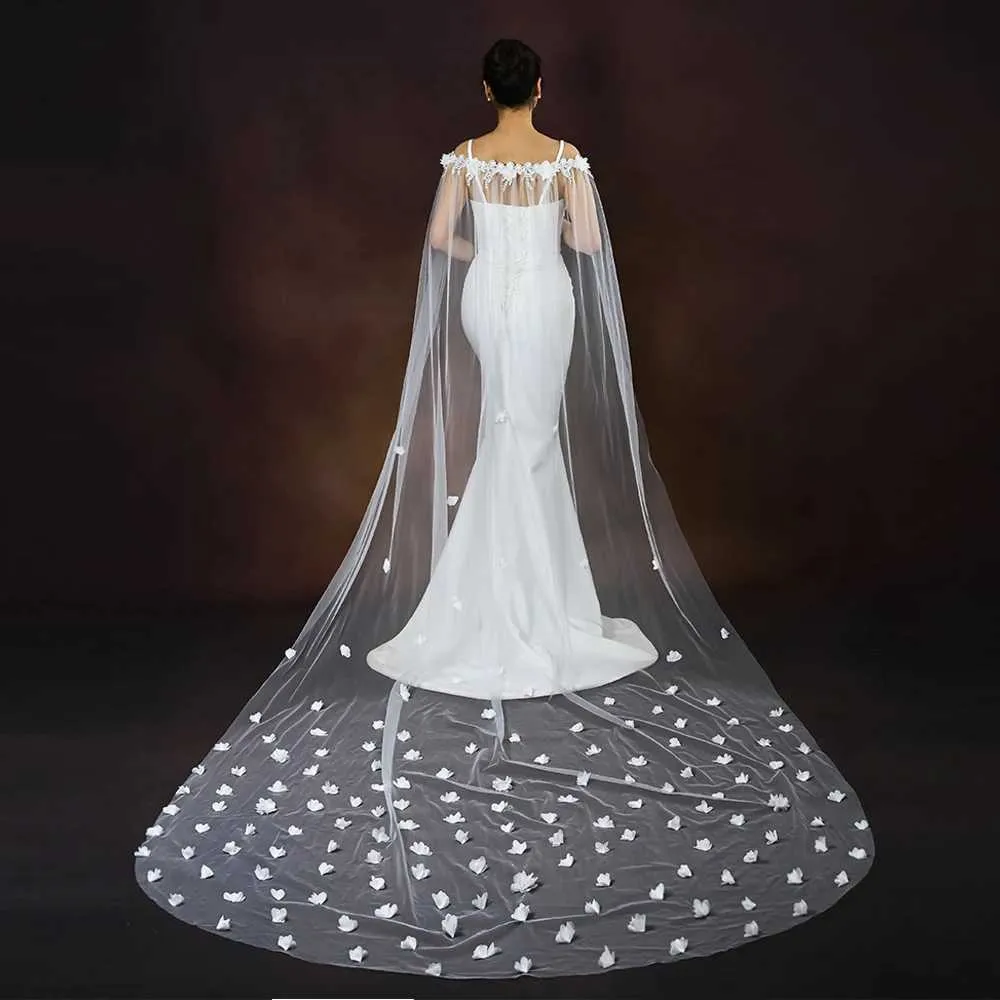 Haarschmuck Damen Cape Brautumhang Schleier Lang Kathedralenstil Schal Hochzeitskleid Zubehör für Schulterdekoration_voghion.com