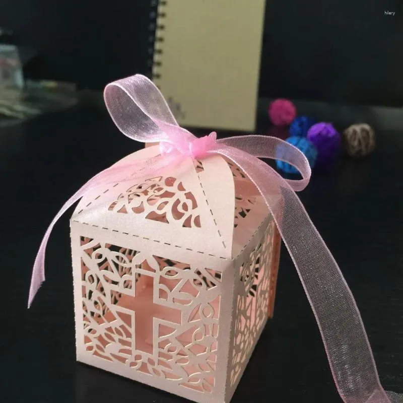 Gift Wrap 50pcs Crossing Candy Boxes Hollow Angel Box For Baby Shower Baptism Birthday First Communion Christening Party Favor Bag