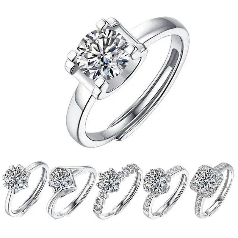 Bröllopsringar 1/2/3 karat Mosilicone Ring% 925 Sterling Silver Laboratory Diamond Justerbar Open Solid Ring Classic Wedding Q240511