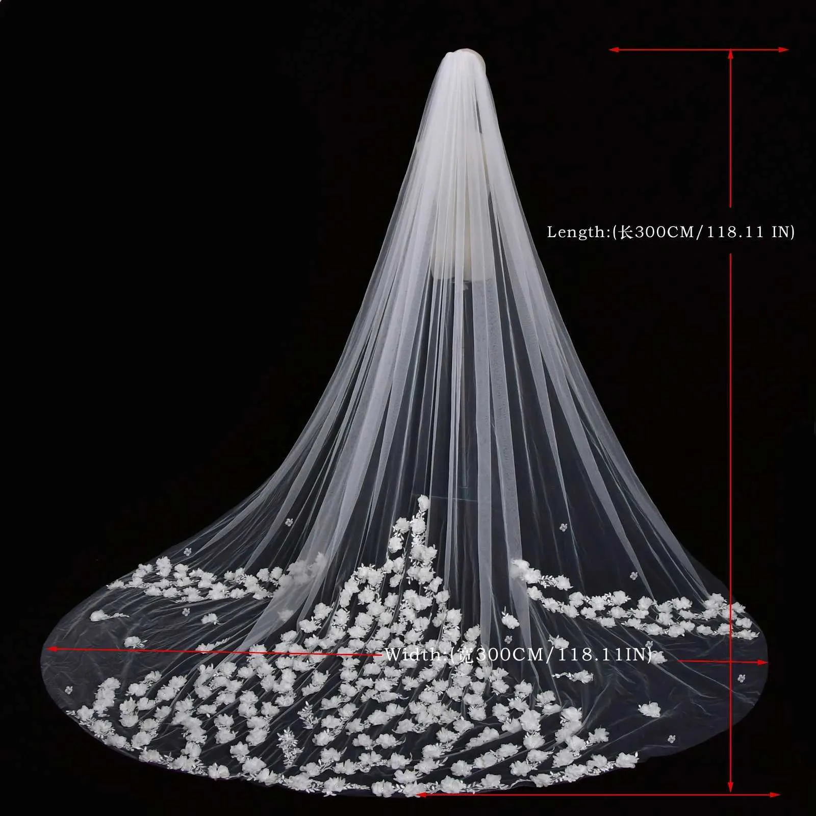 Hair Jewelry V123 Full Flowers Lace Beaded Wedding Veil Long Cathedral Style Soft Bridal Illusion with Comb Bride_ipsvogv.com