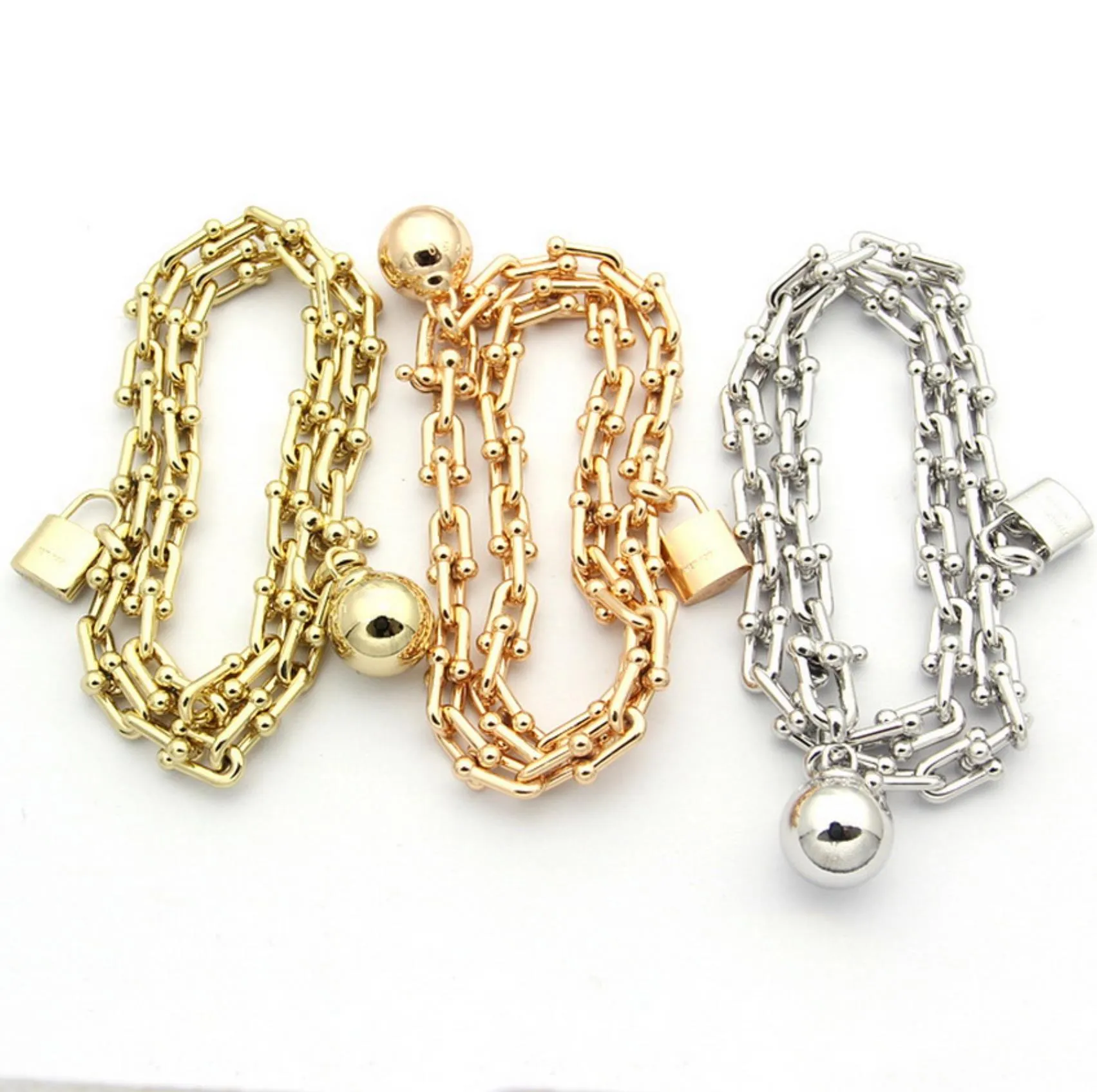 Fashion T-letter HardWear Small Wrap double strand bracelet Yellow Gold lock and ball pendant necklace shiny earring Sweater chain Designer Jewelry T02022