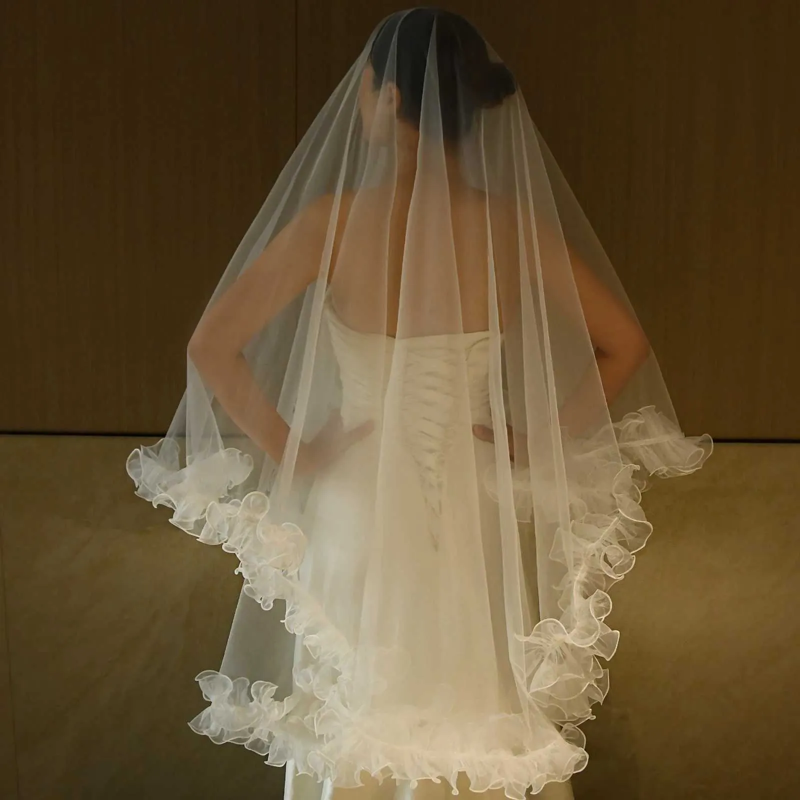 Hair Jewelry V212 Bridal Veils with Chic Ruffles NO COMB Veil Bolero Shawl Removable Wedding Accessory_ipsvogv.com