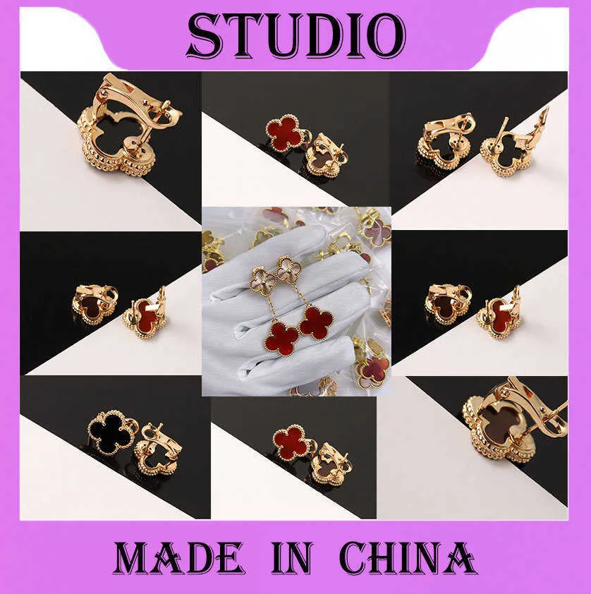 Lätt att bära örhängen när älskare träffar små och eleganta smycken Hög 18K Rose Gold Red Agate Jade för kvinnor med vanliga vanlig örhängen