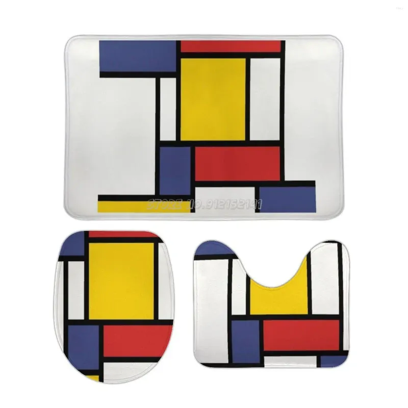 Baigniers Piet Mondriaan Couleur illustration 3pcs Salle de bain Ensemble de salle