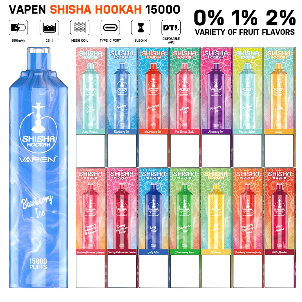 Oryginalny Vapen Shisha Hookah 15000 Puff 15K Dieratobalny Vape Pen 850 MAH Bateria Zaktualizowana Cewka Mesh 25 ml Prefilled POD BIG PUPKS DTL E Papieran